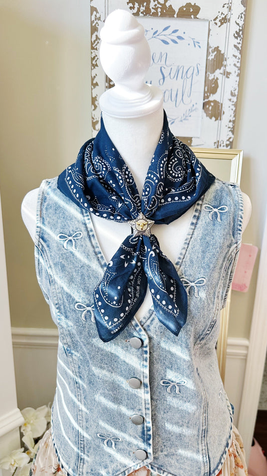 Navy Paisley Bandana with Longhorn Star Concho