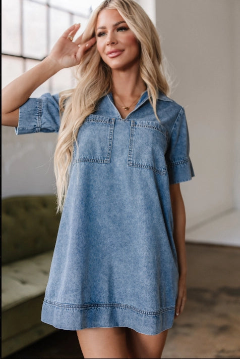 Relaxed Denim Dress is the epitome of effortless style and comfort. Designed with a breezy, laid-back fit, this short-sleeve dress is perfect for casual days.