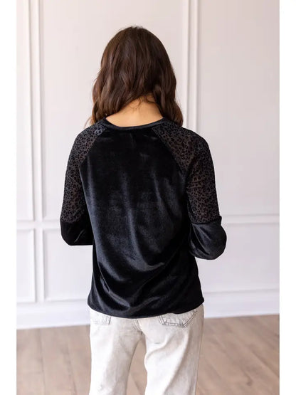 Sophia Velvet Leopard Sleeve Top