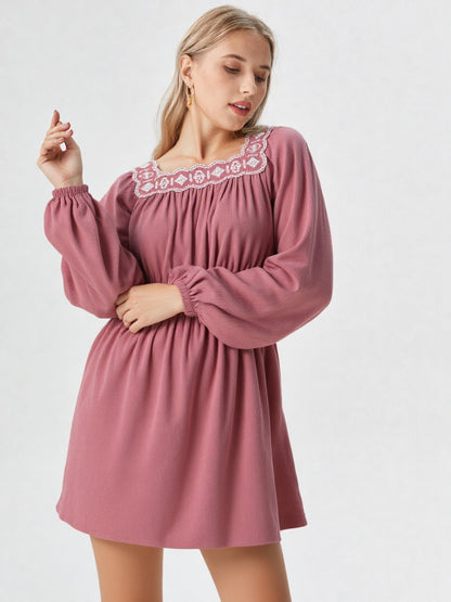 Embroidered Corduroy Mini Dress is a perfect blend of vintage charm and modern elegance.