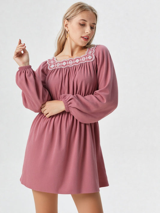 Embroidered Corduroy Mini Dress is a perfect blend of vintage charm and modern elegance.