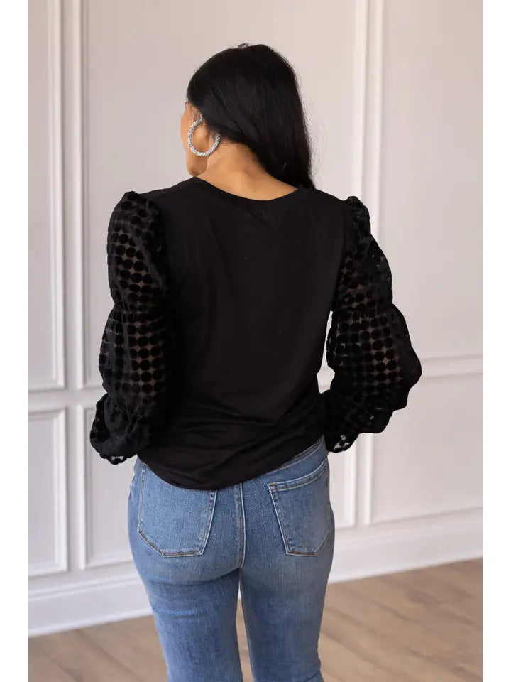 Emma Velvet Dot Sleeve Top
