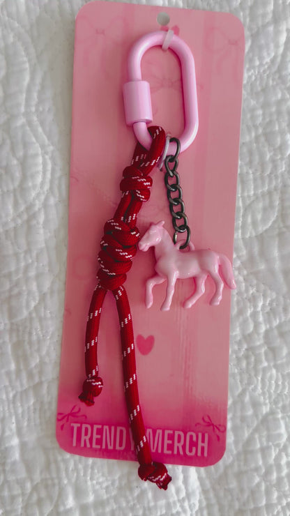 Pink Horse & Red Rope Bag Charm