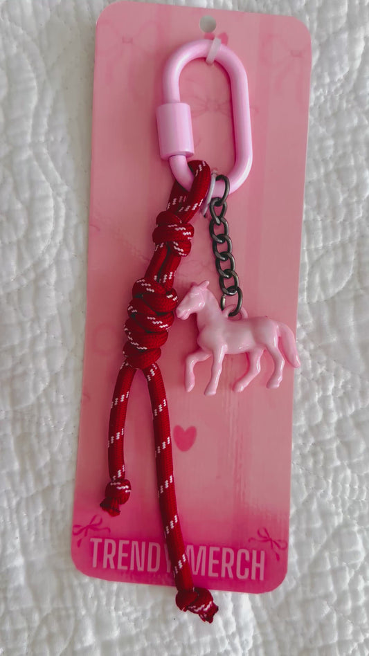 Pink Horse & Red Rope Bag Charm