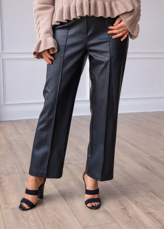Black leather skin pants.